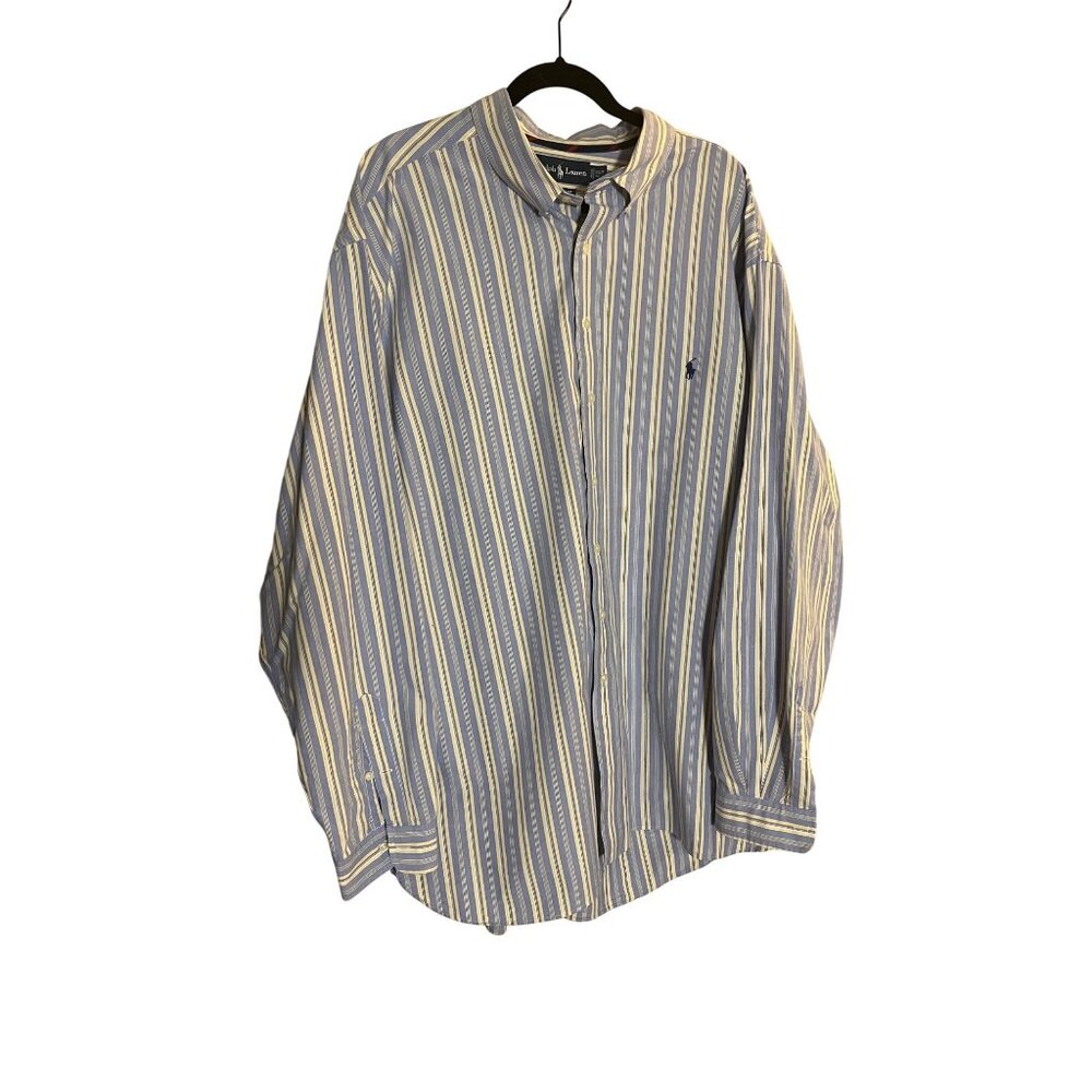 Ralph Lauren Mens 3XLT Classic Fit Striped Button-Down Shirt Blue/Yellow Cotton